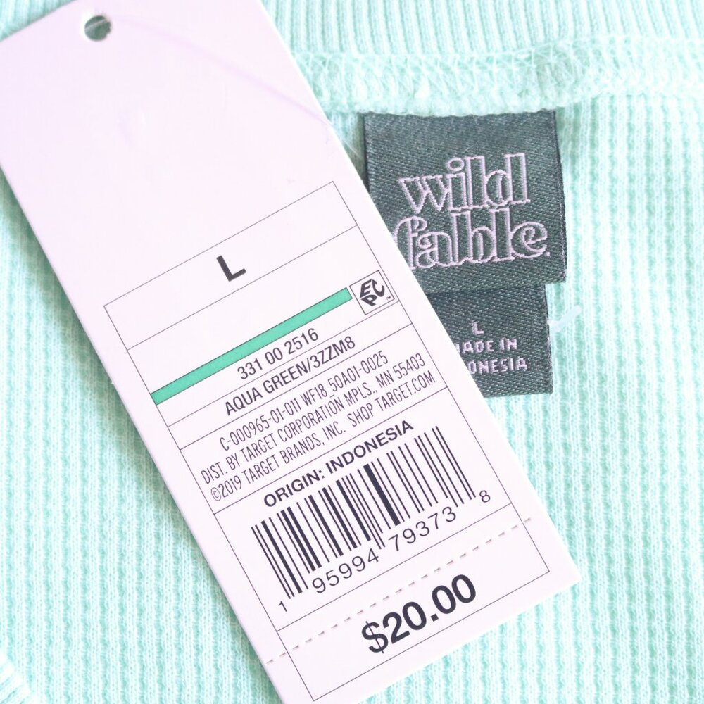 Wild Fable | Waffle Thermal Knit Relaxed Boxy Oversized Long Sleeve Aqua Jersey - Picture 5 of 12